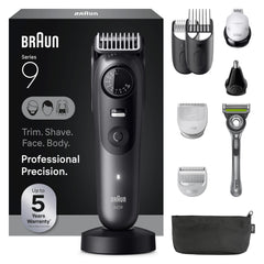 Braun Series 9 PRO front view showing controls and sleek design for versatile grooming