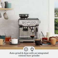 Breville grinder closeup with burrs visible for fresher flavored shots