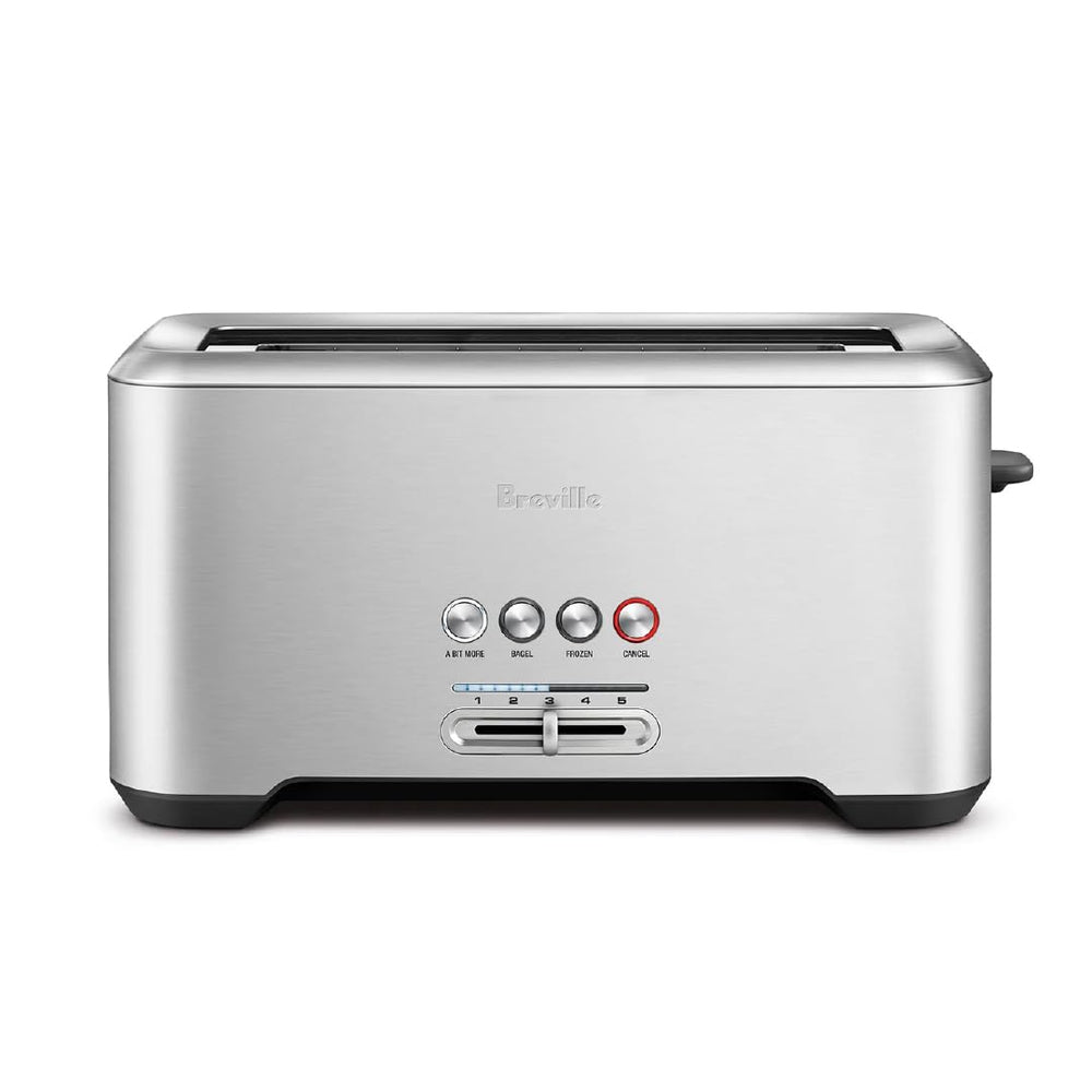Breville Bit More front view showing brushed stainless finish and four slots for stylish durability