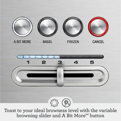 Breville LED indicator detail showing browning progress for precise toasting