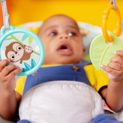 Bright Starts removed toy bar displayed separately to show one-hand detachment convenience