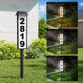 Brightever front view of 40-inch post showing clear illuminated house numbers for easy identification