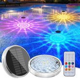 Brightown front view of floating solar pool lights showing sleek waterproof housing and benefit of durable design