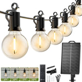 Brightown front view of packaged 58ft solar string lights showing full kit benefits