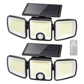 Brightown front view of dual solar flood lights showing wide coverage benefit