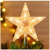 Brightown front view of the clear five-point star showing warm-white glow
