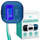 Bril front view navy showing tidy mounted toothbrush storage and reduced clutter