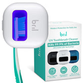 Bril front view of wall-mounted sanitizer showing sleek white design and organization benefit