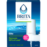 Brita faucet filter front view in white showing compact design and easy access