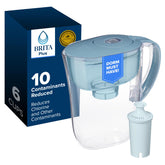 BRITA small 6-cup pitcher front view showing stone blue color and compact design for convenience