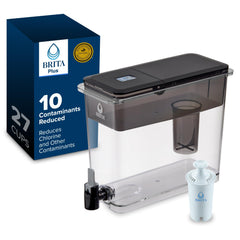 BRITA UltraMax front view showing 27-cup capacity and sleek black finish for convenience