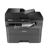 Brother DCP-L2640DW front angled view showing compact monochrome printer, ideal for small offices