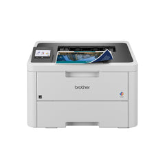 Brother front view showing compact color laser printer, saves desk space