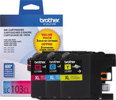Brother LC1033PKS front packaging showing genuine three-pack and clear compatibility