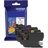 Brother LC30173PK front packaging showing three color cartridges and clear labeling for easy identification and reliable supply
