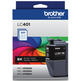Brother LC401BK front packaging showing product and clear model info for easy purchase