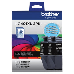 Brother LC401XL front packaging showing two cartridges and clear product labeling for quick identification and convenience