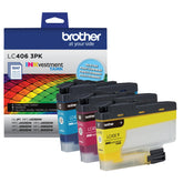 Brother LC406 front packaging showing three color cartridges and convenient bundle