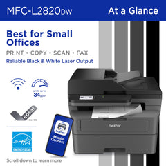 Brother MFC-L2820DW touchscreen close-up for fast navigation and cloud access