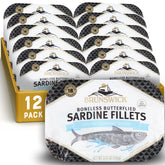 Brunswick sardines front packaging shows 12-can case and clear labeling for convenience