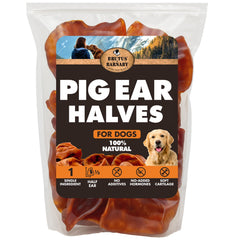BRUTUS & BARNABY front packaging showing 15-count pig ear halves and benefit of natural treats