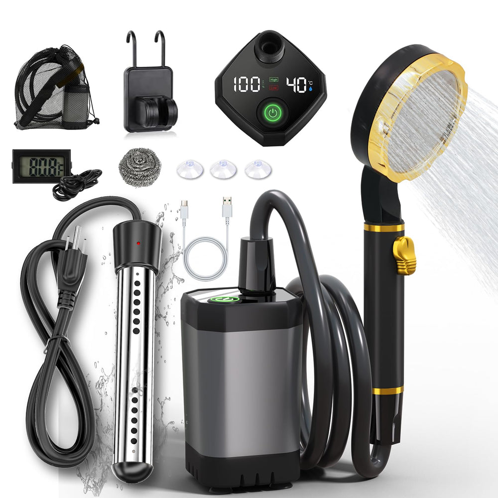 BSEED front view of shower kit showing compact travel benefit