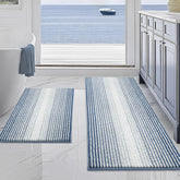 BSICPRO fog blue front view showing striped chenille mat and smaller coordinating rug benefits comfort
