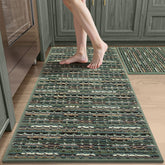 BSICPRO front view of green rug set showing both pieces and pattern benefit: cohesive look