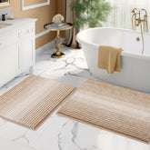 BSICPRO front view of two beige bath rugs showing plush comfort and coordinated look