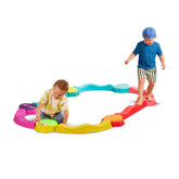 B. toys front view of full balance beam set showing colorful pieces and layout benefit