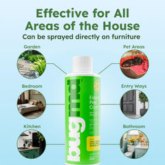 BugMD spray bottle in hand applying to baseboard for quick control