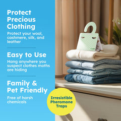 BugMD trap placed in a closet among hangers to protect clothing