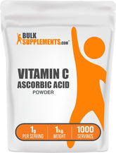BulkSupplements front packaging of ascorbic acid powder showing size and brand benefits