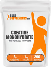 BulkSupplements front packaging showing 1kg creatine, clear labeling and benefit