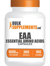 BulkSupplements bottle front view showing label and capsule count, clear benefits of measured servings