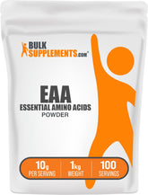 BulkSupplements EAA powder front packaging showing size and neutral label for straightforward dosing