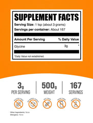 BulkSupplements powder close-up texture view highlighting fine, white glycine powder quality