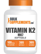 BulkSupplements bottle front view showing vitamin K2 MK7 label and count benefit