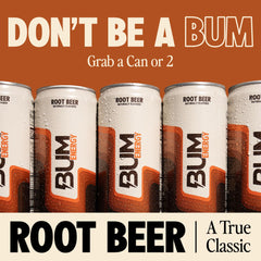BUM can open with pour showing carbonation and refreshing root beer benefit