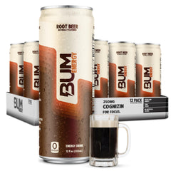 BUM front can showing root beer label and clean energy branding benefit