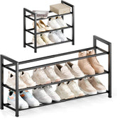 Bumusty front view 3-tier shoe rack showing neat shoe organization and space saving