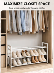 Bumusty installed in a closet maximizing vertical space and keeping shoes off floor benefit