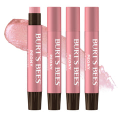 Burt's Bees front tube of Lip Shimmer Peony showing warm rosy pink shade and portable design