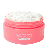 Bushbalm front jar showing watermelon sugar scrub and bright label for clear skin