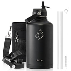BUZIO front view of 64 oz bottle showing full capacity and durable finish