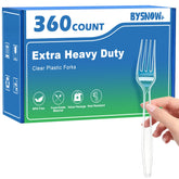 BYSNOW clear forks front packaging showing bulk value and convenience