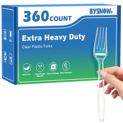 BYSNOW clear forks front packaging showing bulk value and convenience