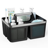 BYUNER front view of black shower caddy showing organized storage benefit