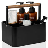 BYUNER front view of black caddy showing organized toiletries and easy transport
