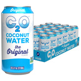 C2O front packaging case showing 24 cans and brand clarity benefits